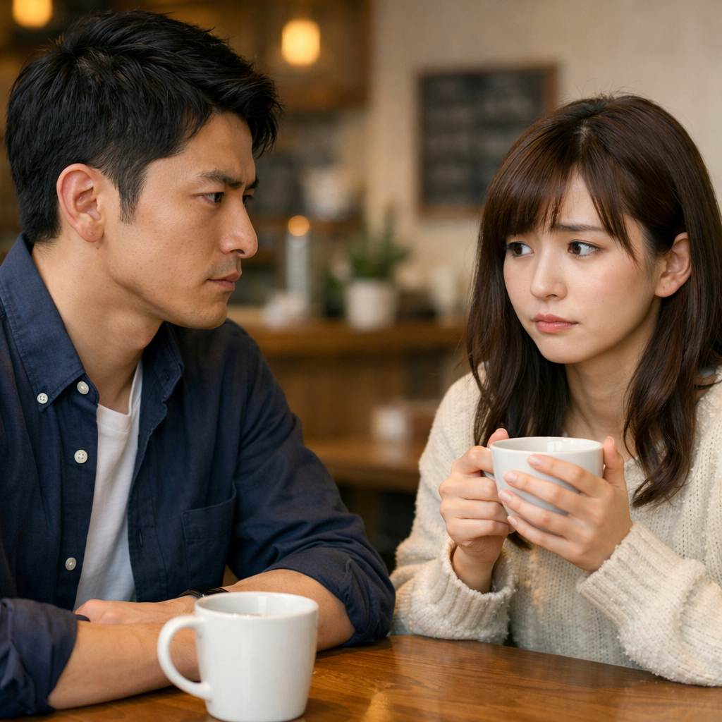 カフェで向かい合うカップル